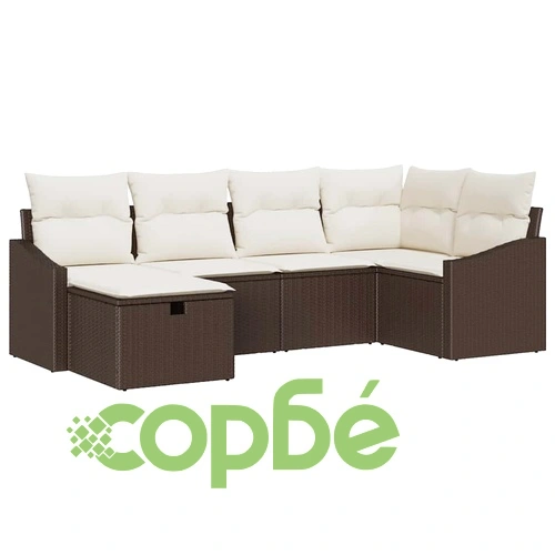 Градински диванен комплект 6 части с възглавници кафяв полиратан 55x62x69 см ➤ топ цена ➤ sorbe.bg
