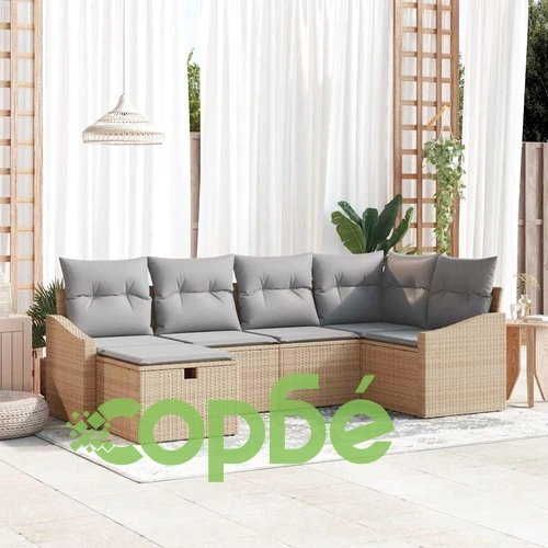 Градински комплект мебели 6 части полиратан бежов 55x62x69 см с възглавници ➤ топ цена ➤ sorbe.bg
