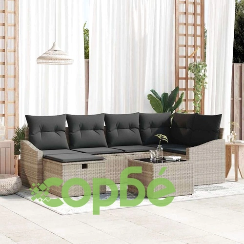 Градински комплект мебели 7 части полиратан светлосив 55x62x69 см ➤ топ цена ➤ sorbe.bg