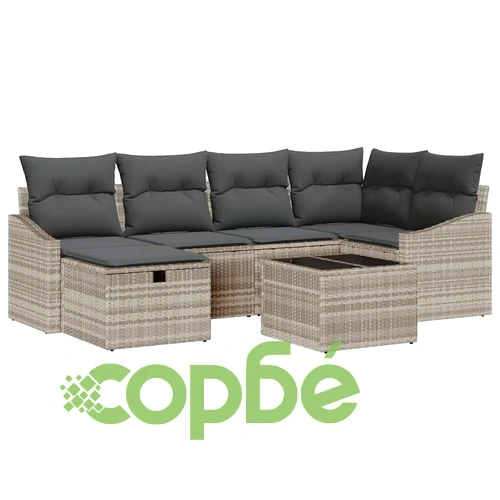 Градински комплект мебели 7 части полиратан светлосив 55x62x69 см ➤ топ цена ➤ sorbe.bg