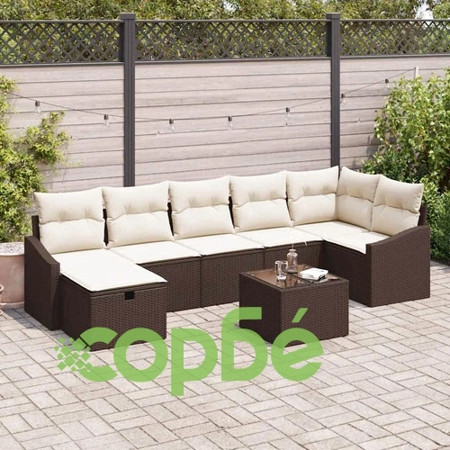 Градински диван комплект 8 части кафяв полиратан 55x62x69 см с възглавници ➤ топ цена ➤ sorbe.bg