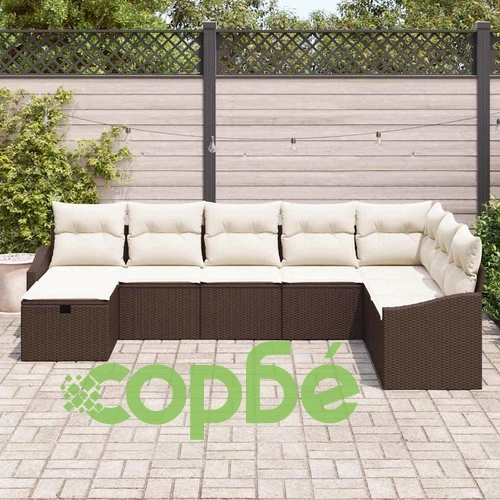 Градински комплект мебели 8 части полиратан кафяв 55x62x69 см с възглавници ➤ топ цена ➤ sorbe.bg