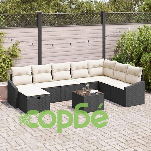 Градински комплект мебели 9 части черен полиратан 55x62x69 см с възглавници ➤ топ цена ➤ sorbe.bg