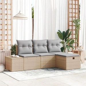 Градински комплект мебели 4 части бежов полиратан 55x62x69 см с възглавници