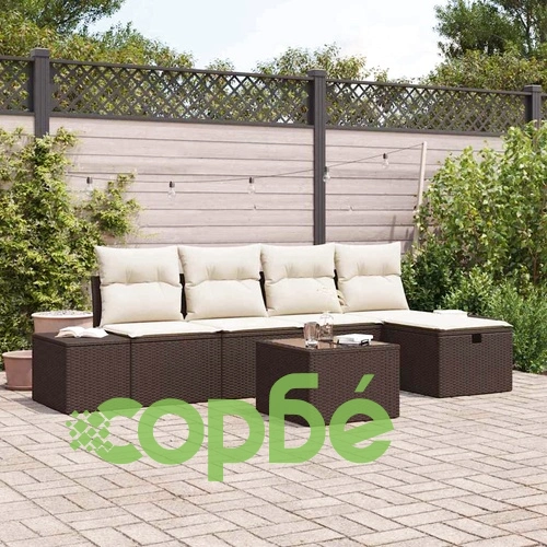 Градински комплект мебели 6 части кафяв полиратан 55x62x69 см с възглавници ➤ топ цена ➤ sorbe.bg