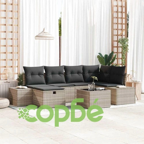 Градински диван комплект 7 части полиратан светлосив 55x62x69 см ➤ топ цена ➤ sorbe.bg