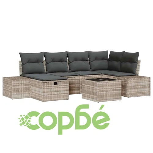 Градински диван комплект 7 части полиратан светлосив 55x62x69 см ➤ топ цена ➤ sorbe.bg