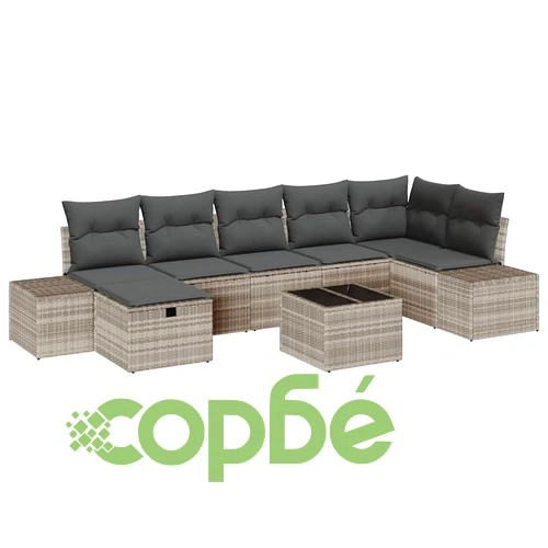 Градински комплект мебели 8 части полиратан светлосив 55x62x69 см ➤ топ цена ➤ sorbe.bg