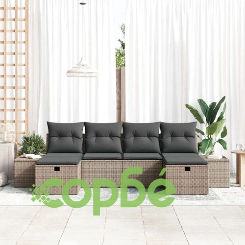 Градински комплект мебели 6 части сив полиратан 55x62x69 см с възглавници ➤ топ цена ➤ sorbe.bg