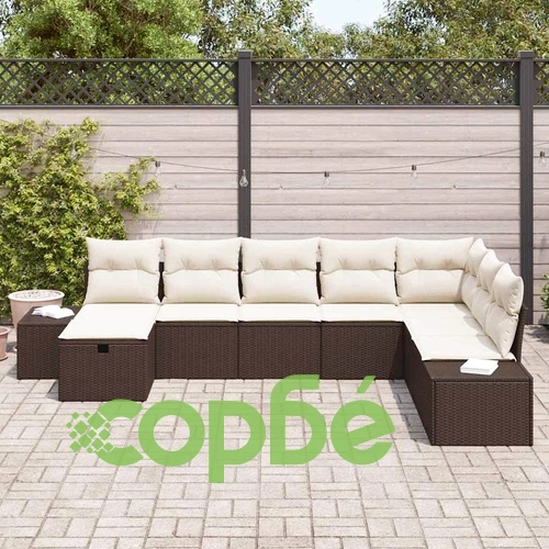 Градински комплект мебели 8 части кафяв полиратан 55х62х69 см с възглавници ➤ топ цена ➤ sorbe.bg