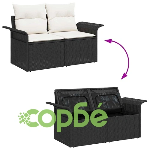 Градински комплект мебели 6 части с възглавници черен полиратан ➤ топ цена ➤ sorbe.bg