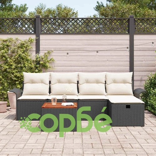 Градински комплект мебели 6 части с възглавници черен полиратан ➤ топ цена ➤ sorbe.bg