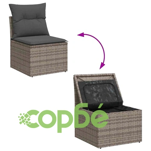 Градински комплект от 7 части с възглавници сив полиратан ➤ топ цена ➤ sorbe.bg