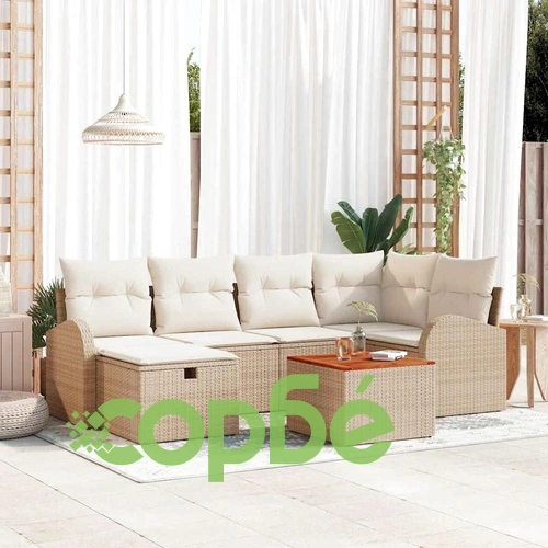 7-частен градински диван комплект с възглавници бежов полиратан ➤ топ цена ➤ sorbe.bg