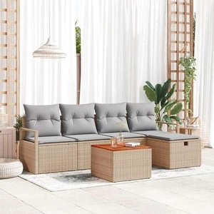 Градински комплект от полиратан 6 части с възглавници бежов цвят