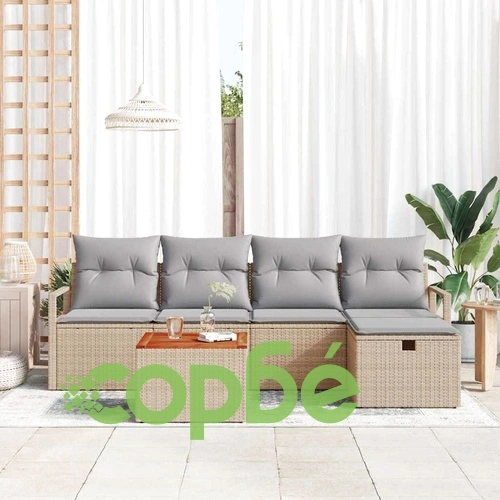 Градински комплект от полиратан 6 части с възглавници бежов цвят ➤ топ цена ➤ sorbe.bg