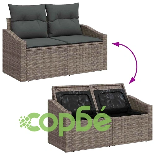 Градински комплект мебели полиратан 6 части с възглавници сив 55x55x37 см ➤ топ цена ➤ sorbe.bg