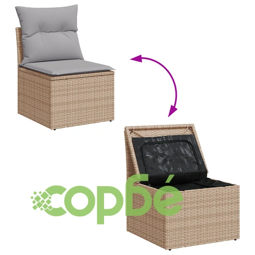 Градински диван комплект 6 части от ратан и текстил в сиво и бежово ➤ топ цена ➤ sorbe.bg