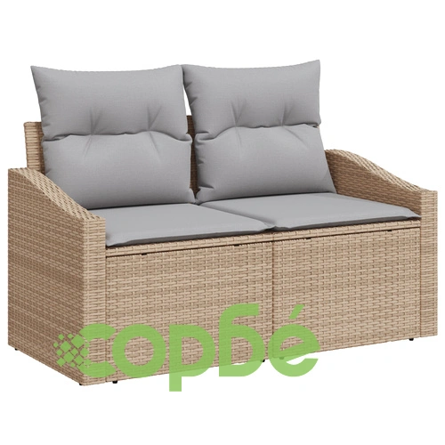 Градински диван комплект 6 части от ратан и текстил в сиво и бежово ➤ топ цена ➤ sorbe.bg