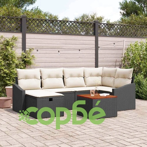 7-части градински комплект с възглавници черен полиратан 55x55x37 см ➤ топ цена ➤ sorbe.bg