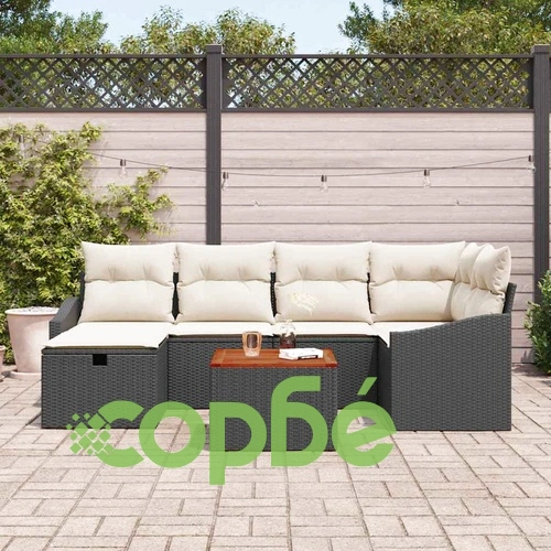 7-части градински комплект с възглавници черен полиратан 55x55x37 см ➤ топ цена ➤ sorbe.bg