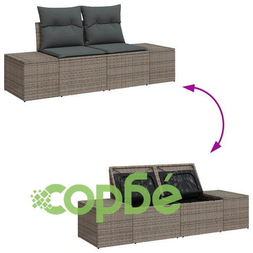 Комплект градински мебели от 6 части - Сив ратан диван с маса за открито ➤ топ цена ➤ sorbe.bg