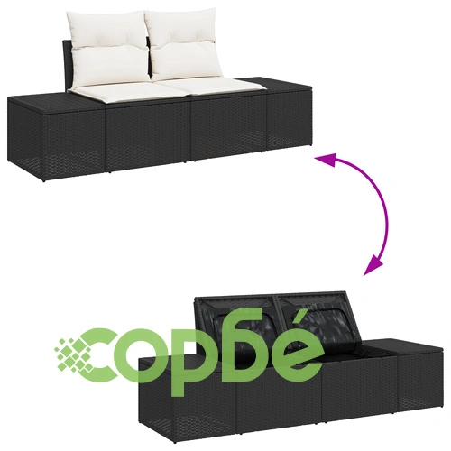 Комплект градински диван от 9 части - Черен полиратан, ъглов с функция за съхранение ➤ топ цена ➤ sorbe.bg