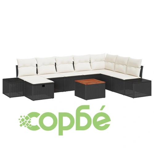Комплект градински диван от 9 части - Черен полиратан, ъглов с функция за съхранение ➤ топ цена ➤ sorbe.bg