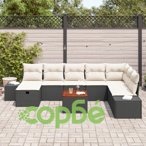 Комплект градински диван от 9 части - Черен полиратан, ъглов с функция за съхранение ➤ топ цена ➤ sorbe.bg