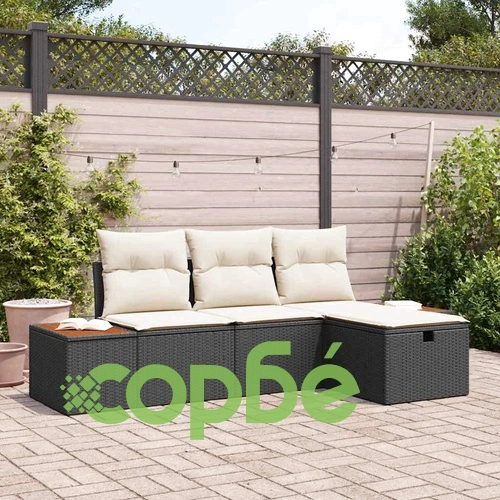 Градински диван комплект 4 части черен полиратан 55x62x69 см с възглавници ➤ топ цена ➤ sorbe.bg