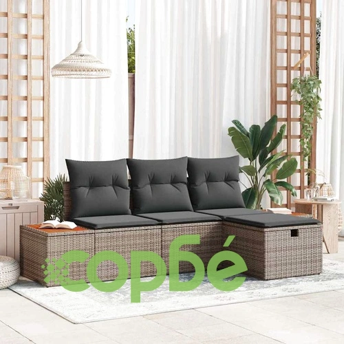 Градински комплект мебели 4 части сив полиратан 55x62x69 см с възглавници ➤ топ цена ➤ sorbe.bg