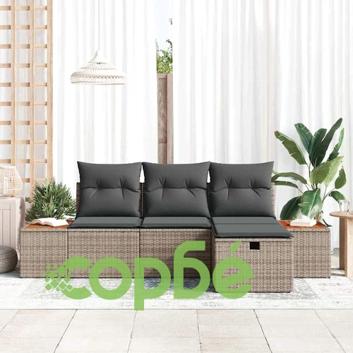 Градински комплект мебели 4 части сив полиратан 55x62x69 см с възглавници ➤ топ цена ➤ sorbe.bg