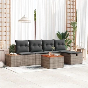 Градински комплект мебели 6 части сив полиратан 55x62x69 см с възглавници