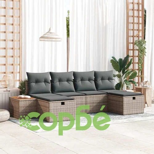 Градински комплект мебели 6 части сив полиратан 55x62x69 см с възглавници ➤ топ цена ➤ sorbe.bg