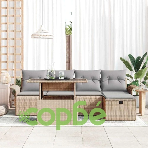 Градински комплект софа 6 части с възглавници от полиратан бежов ➤ топ цена ➤ sorbe.bg