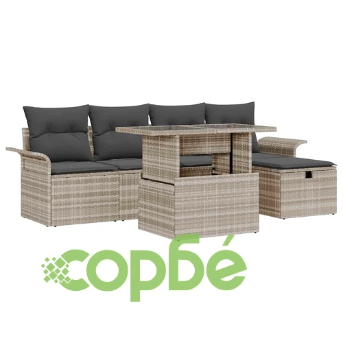 Градински комплект 6 части полиратан светлосив с възглавници ➤ топ цена ➤ sorbe.bg