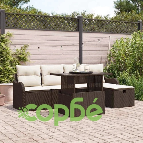 6-частен градински комплект софа с възглавници кафяв полиратан 55x55x37 см ➤ топ цена ➤ sorbe.bg