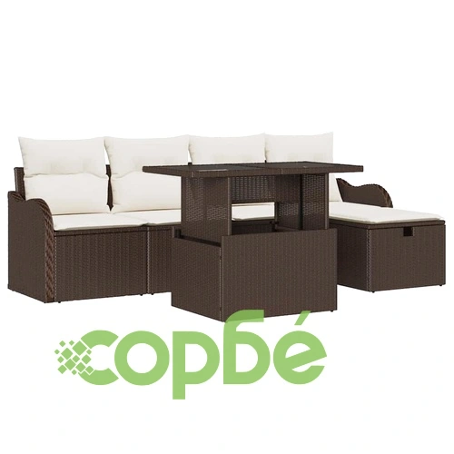 6-частен градински комплект софа с възглавници кафяв полиратан 55x55x37 см ➤ топ цена ➤ sorbe.bg