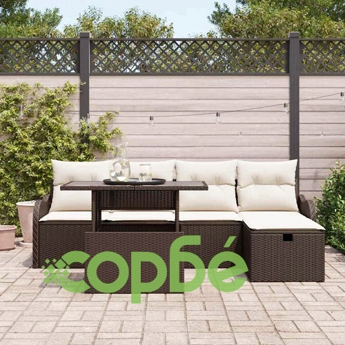 6-частен градински комплект софа с възглавници кафяв полиратан 55x55x37 см ➤ топ цена ➤ sorbe.bg