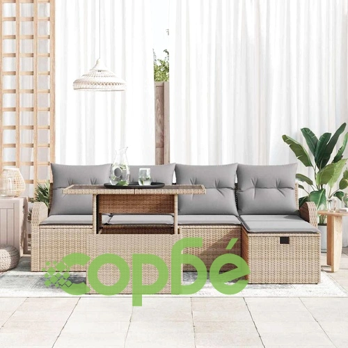 Градински комплект от полиратан 6 части с възглавници - бежов ➤ топ цена ➤ sorbe.bg