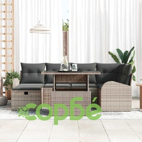 Градински комплект мебели полиратан 7 части с възглавници сив ➤ топ цена ➤ sorbe.bg