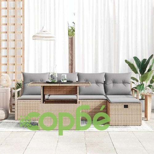 Градински комплект софа 6 части с възглавници бежов полиратан 55x55x37 см ➤ топ цена ➤ sorbe.bg