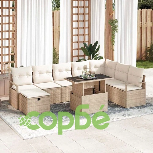 Градински комплект софа 9 части с възглавници от полиратан - бежов ➤ топ цена ➤ sorbe.bg
