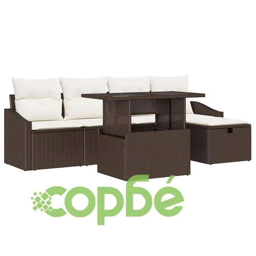 Градински комплект мебели 6 части полиратан кафяв с възглавници ➤ топ цена ➤ sorbe.bg