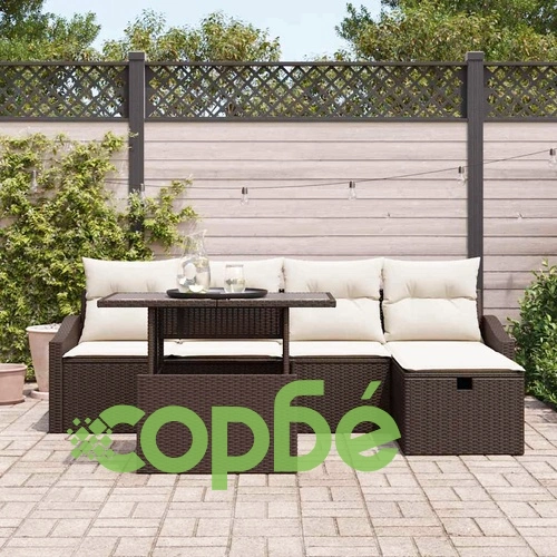 Градински комплект мебели 6 части полиратан кафяв с възглавници ➤ топ цена ➤ sorbe.bg