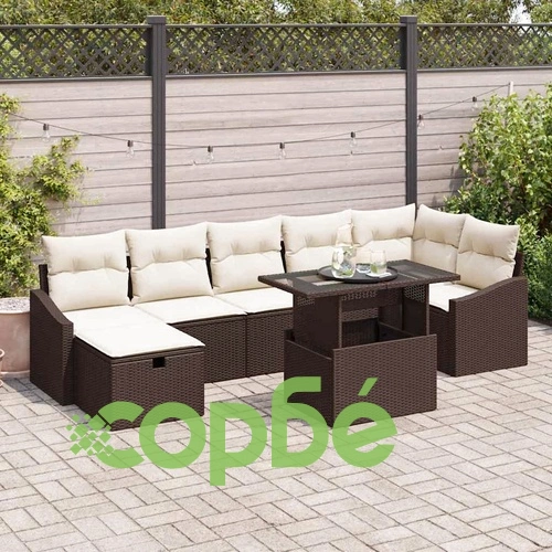 Градински комплект от полиратан 8 части с възглавници кафяв цвят ➤ топ цена ➤ sorbe.bg