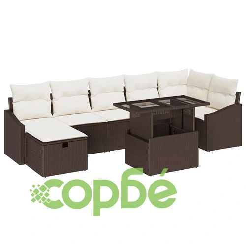 Градински комплект от полиратан 8 части с възглавници кафяв цвят ➤ топ цена ➤ sorbe.bg