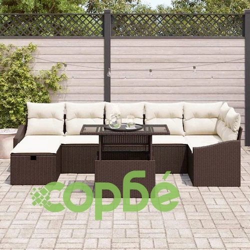 Градински комплект от полиратан 8 части с възглавници кафяв цвят ➤ топ цена ➤ sorbe.bg