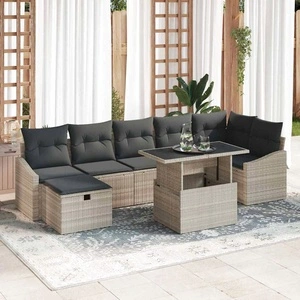 Градински комплект мебели 8 части полиратан светлосив с възглавници