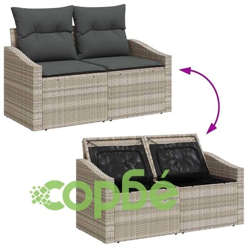 Градински комплект мебели 8 части полиратан светлосив с възглавници ➤ топ цена ➤ sorbe.bg